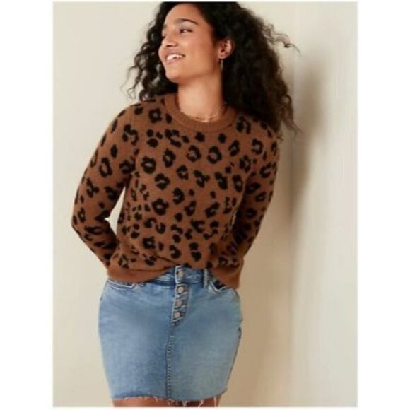 Old Navy Brown Cozy Leopard Print Crewneck Sweater S - Picture 1 of 5
